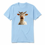 A powder short-sleeve crewneck t-shirt for adult featuring a graphic of a farm animal on the front.