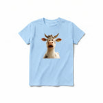 A powder short-sleeve crewneck t-shirt for youth featuring a graphic of a farm animal on the front.