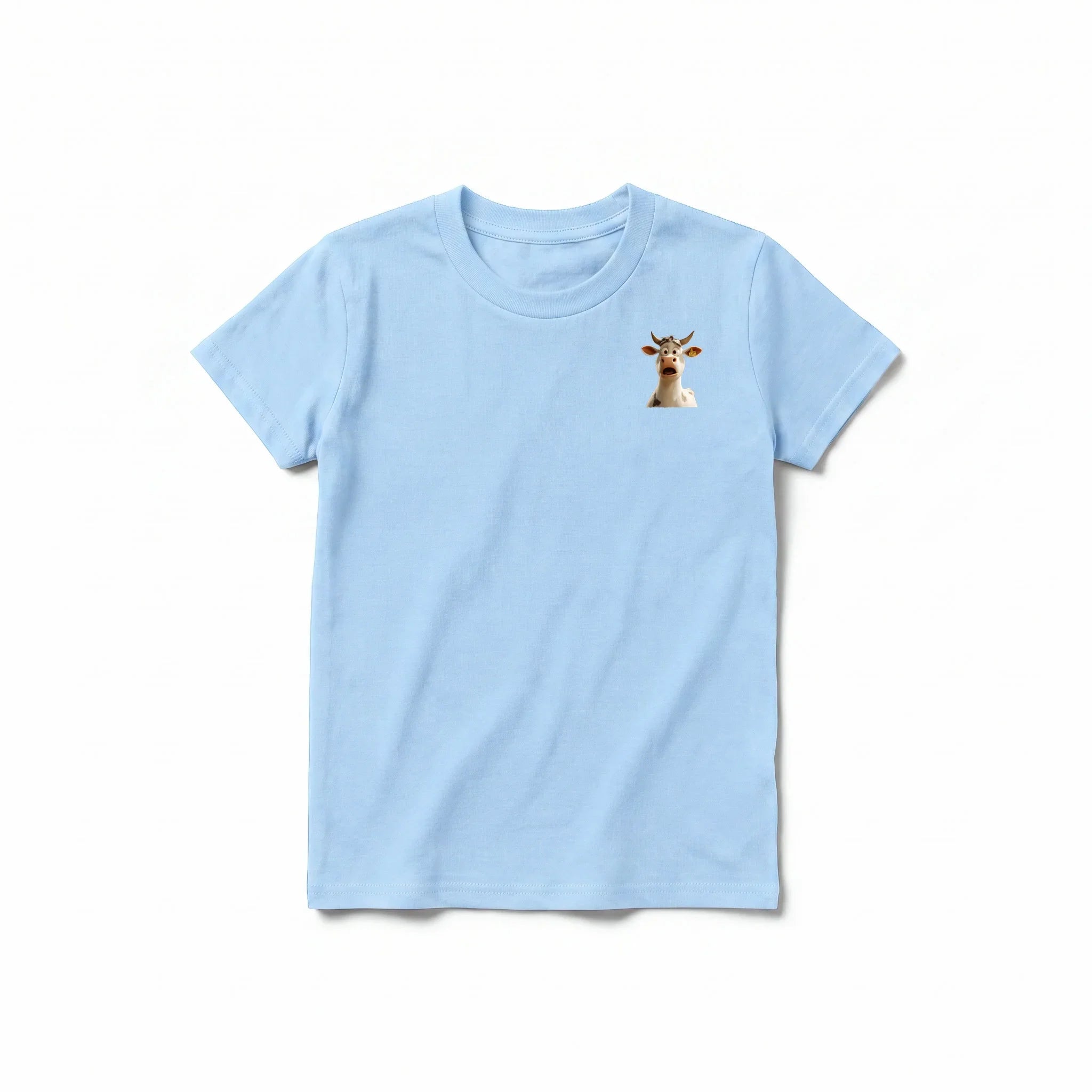 A powder short-sleeve crewneck t-shirt for youth featuring a graphic of a farm animal on the left chest.