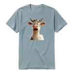 A sage short-sleeve crewneck t-shirt for adult featuring a graphic of a farm animal on the front.