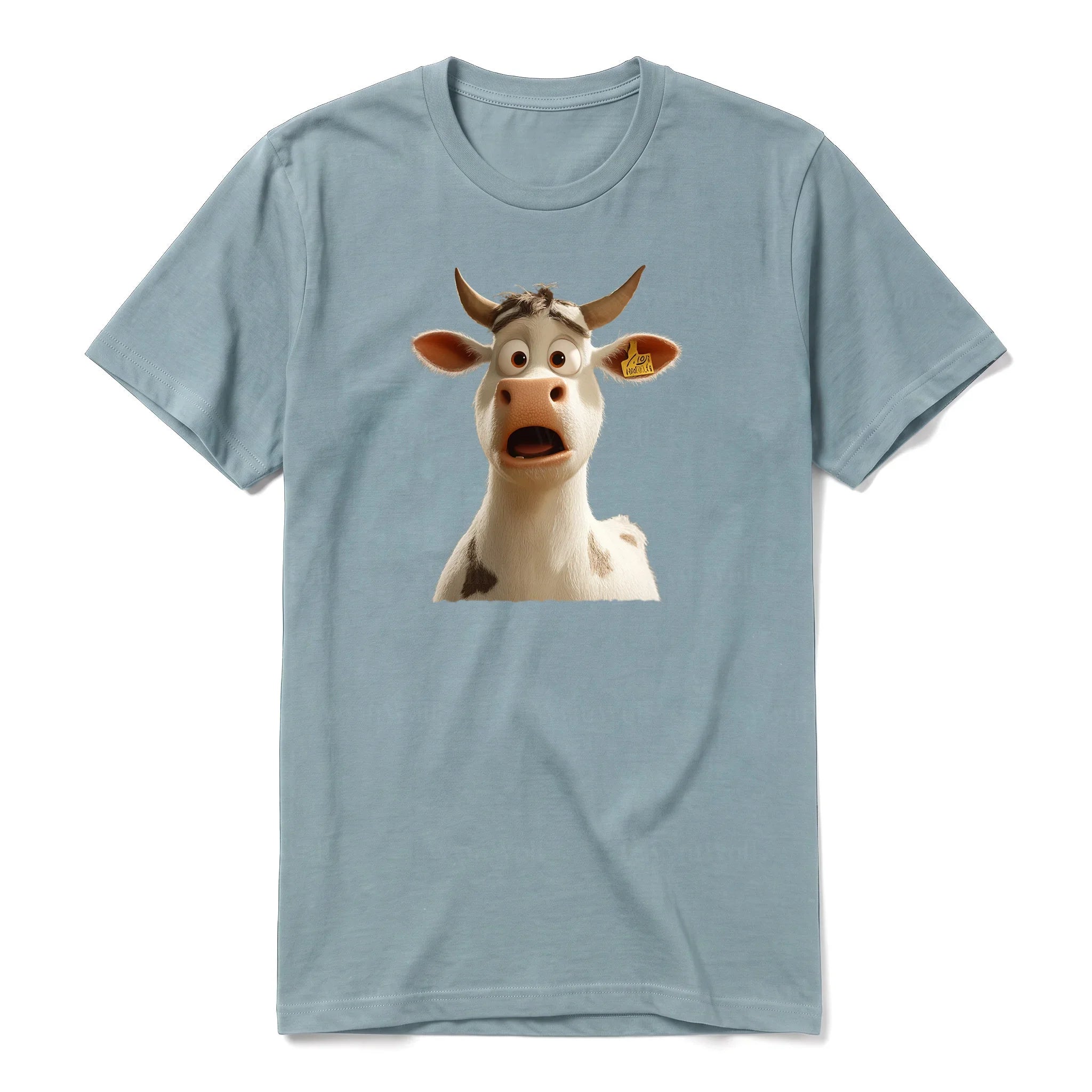 A sage short-sleeve crewneck t-shirt for adult featuring a graphic of a farm animal on the front.