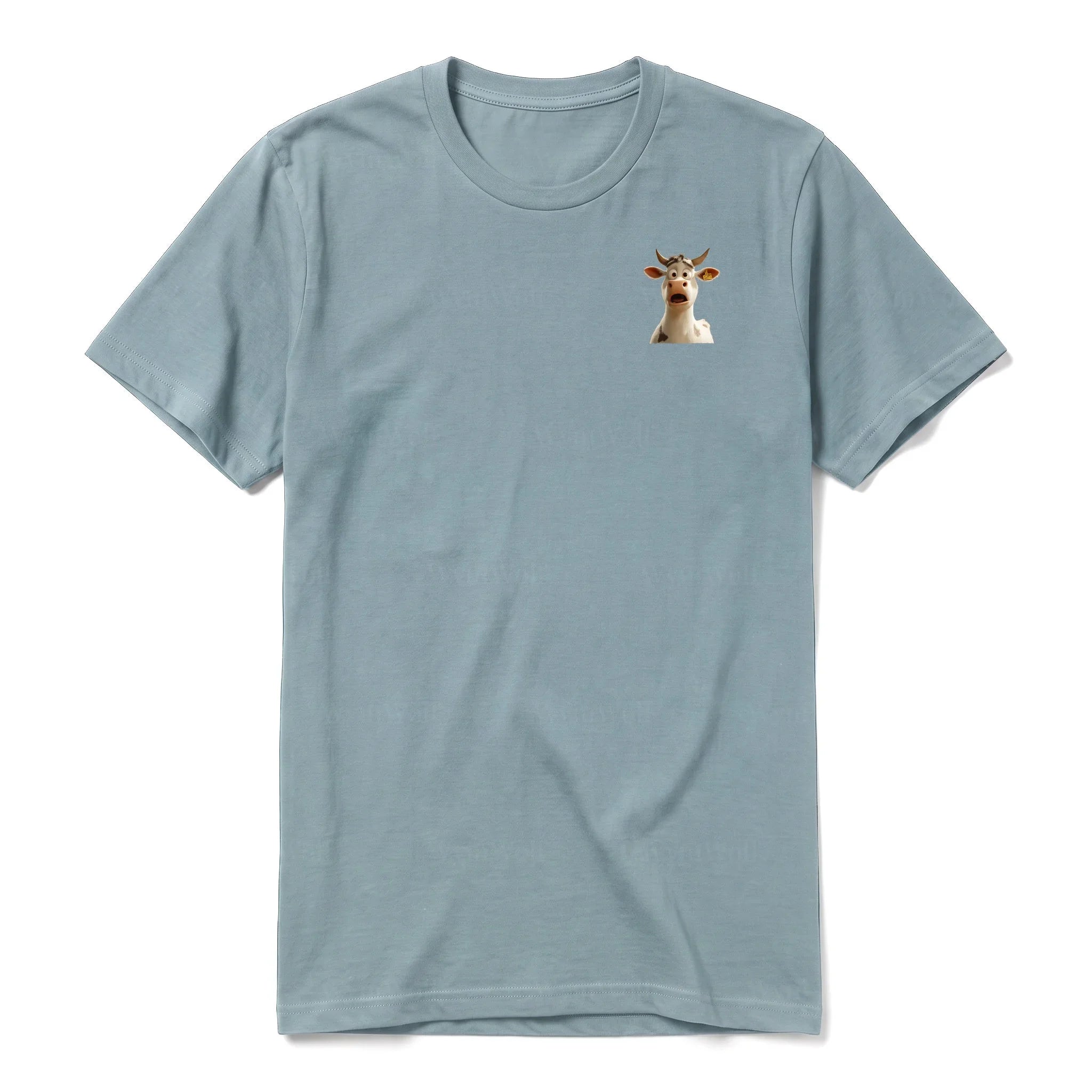 A sage short-sleeve crewneck t-shirt for adult featuring a graphic of a farm animal on the left chest.