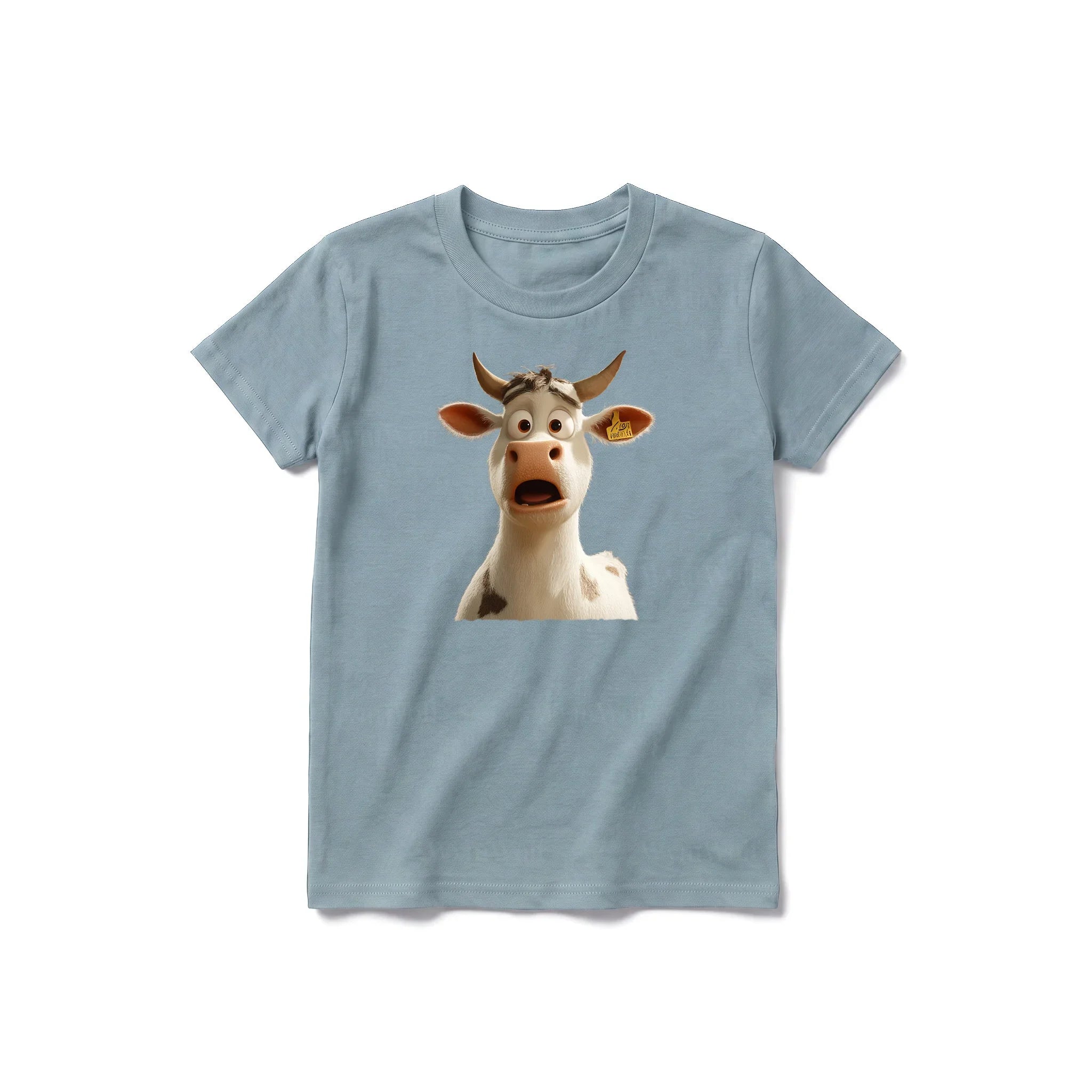 A sage short-sleeve crewneck t-shirt for youth featuring a graphic of a farm animal on the front.