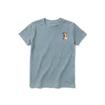 A sage short-sleeve crewneck t-shirt for youth featuring a graphic of a farm animal on the left chest.