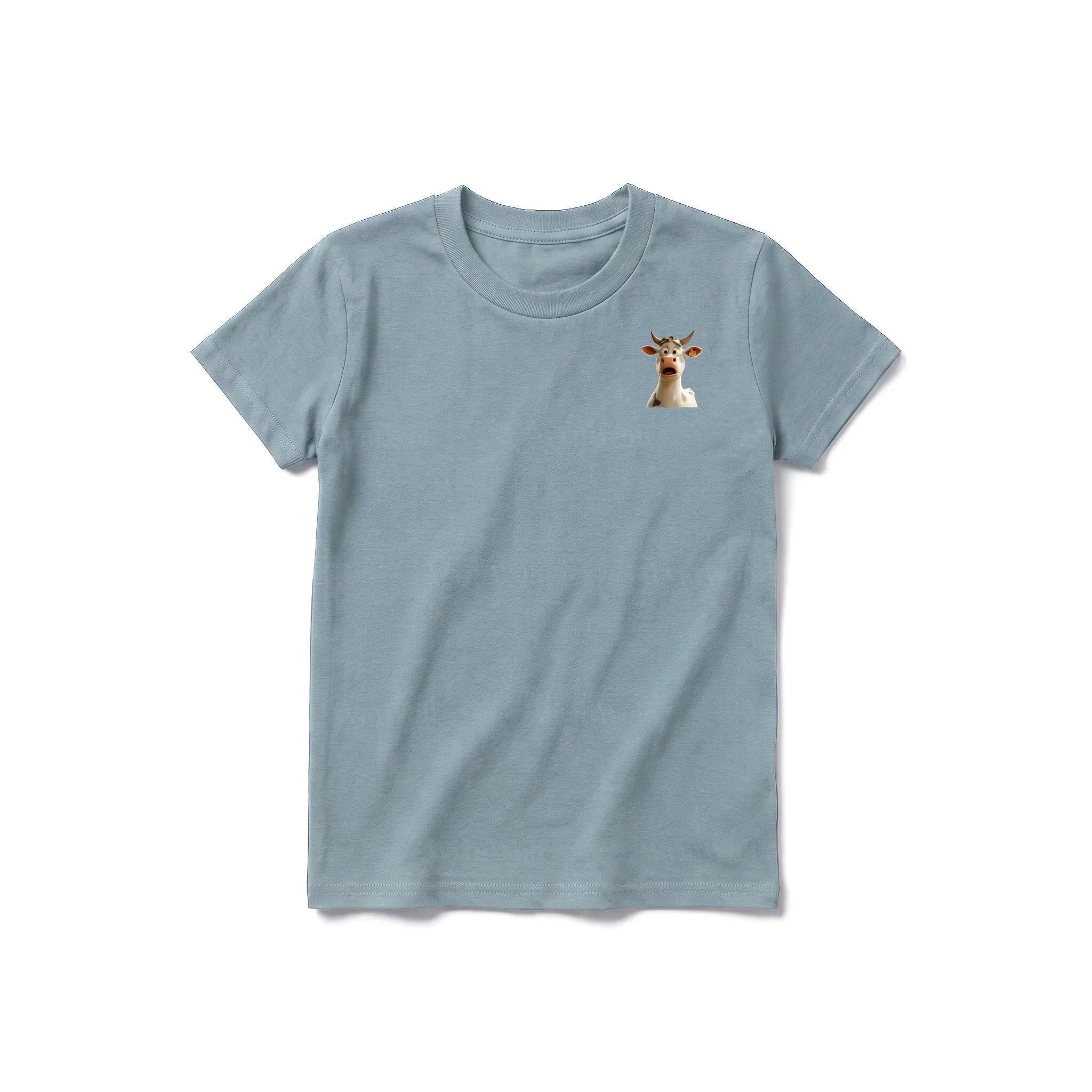 A sage short-sleeve crewneck t-shirt for youth featuring a graphic of a farm animal on the left chest.