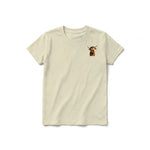 A latte short-sleeve crewneck t-shirt for youth featuring a graphic of a farm animal on the left chest.