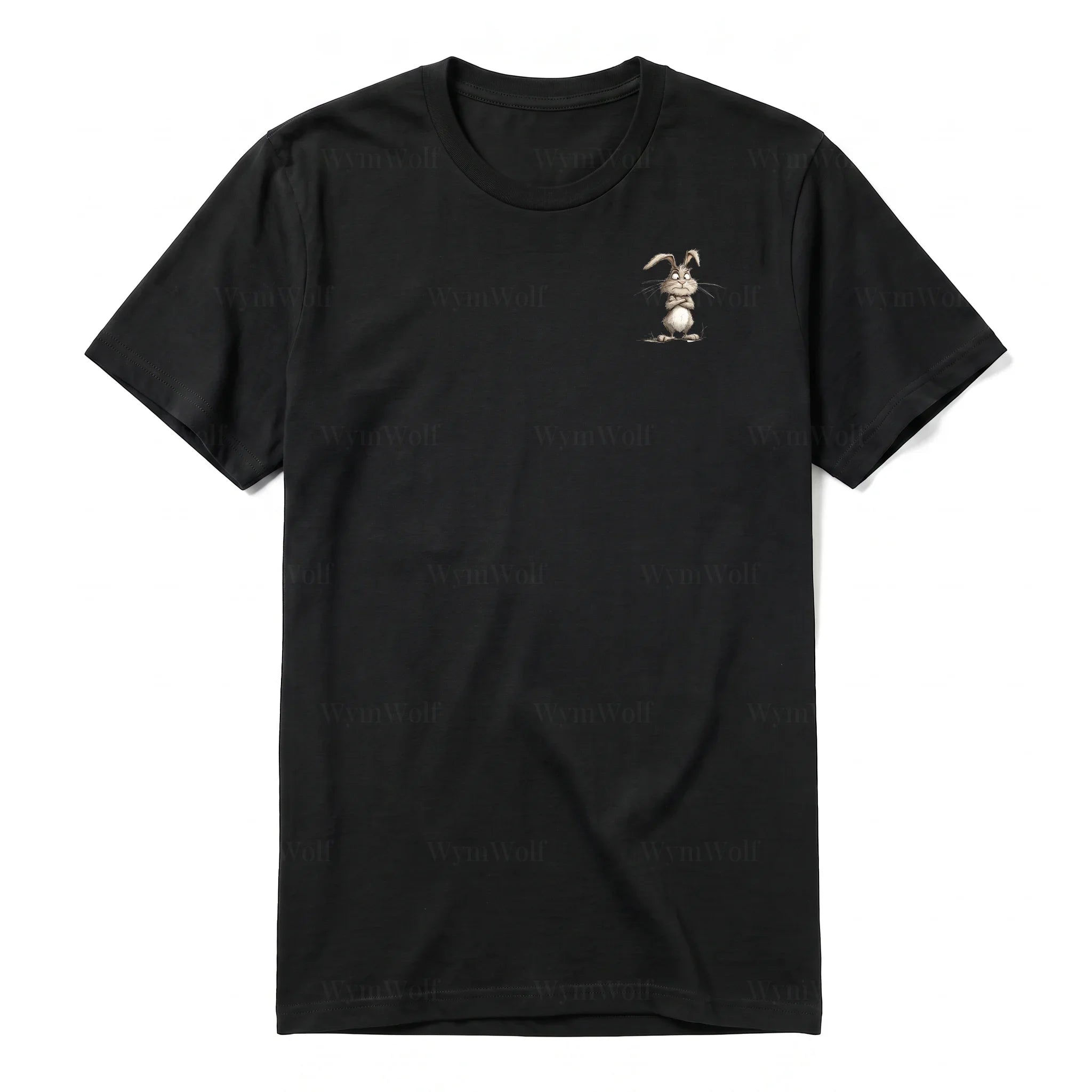 Un T-shirt noir à manches courtes et col rond, orné d'un motif représentant un animal de la ferme sur la poitrine gauche.