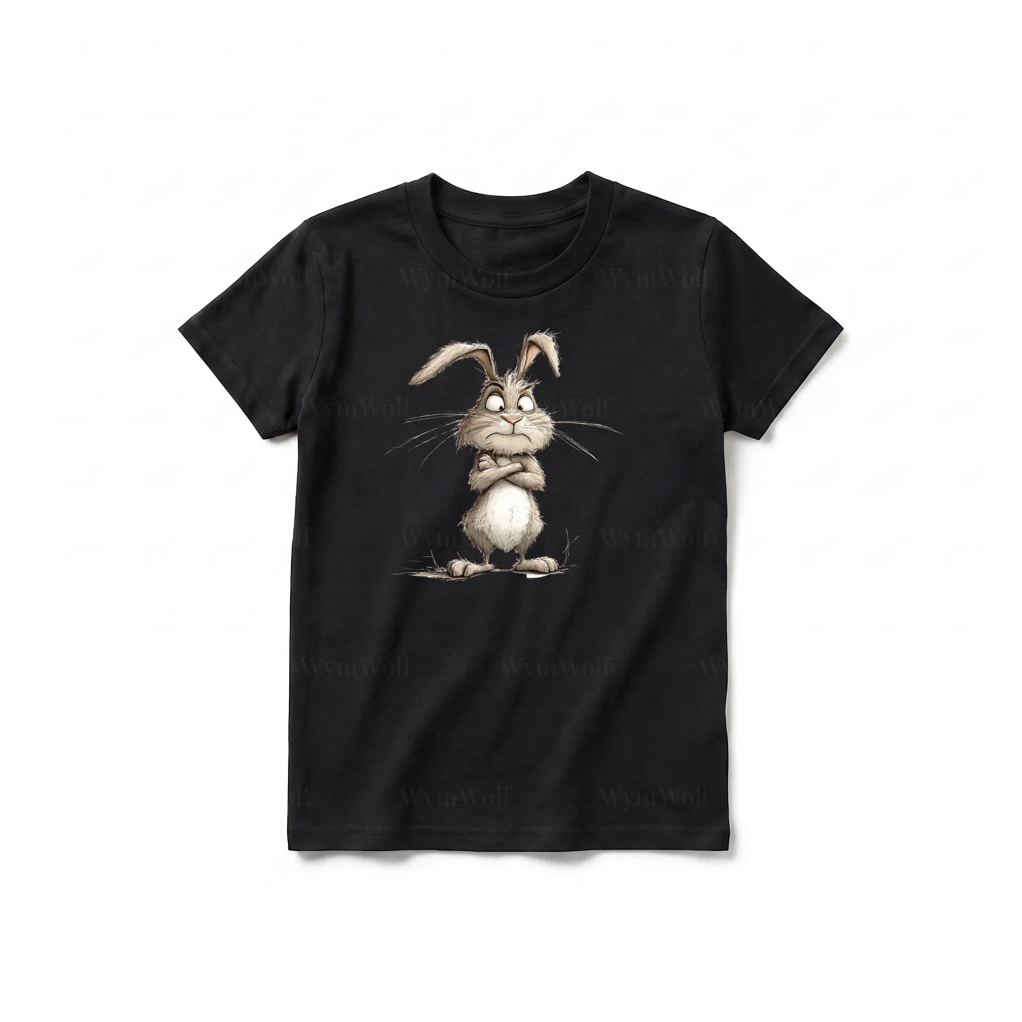 Un T-shirt noir à manches courtes et col rond pour jeune, orné d'un motif représentant un animal de la ferme sur le devant.