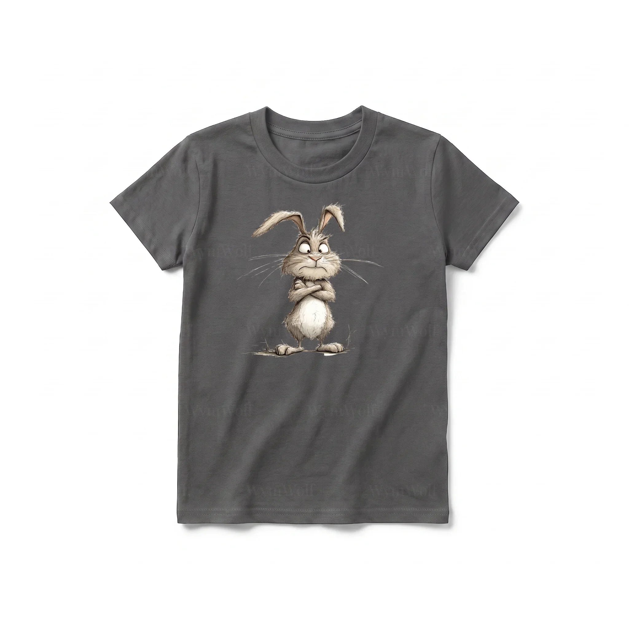 Un T-shirt charbon à manches courtes et col rond pour jeune, orné d'un motif représentant un animal de la ferme sur le devant.