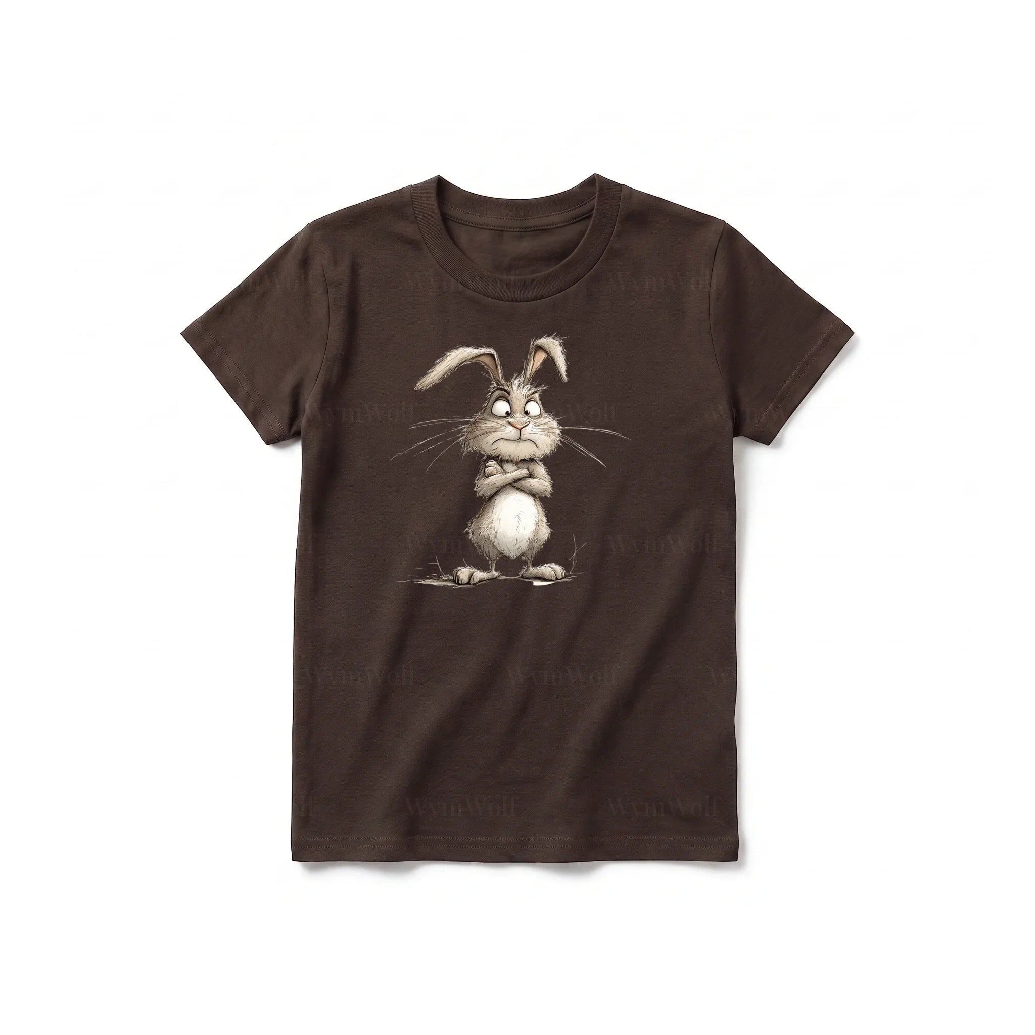 Un T-shirt chocolat à manches courtes et col rond pour jeune, orné d'un motif représentant un animal de la ferme sur le devant.