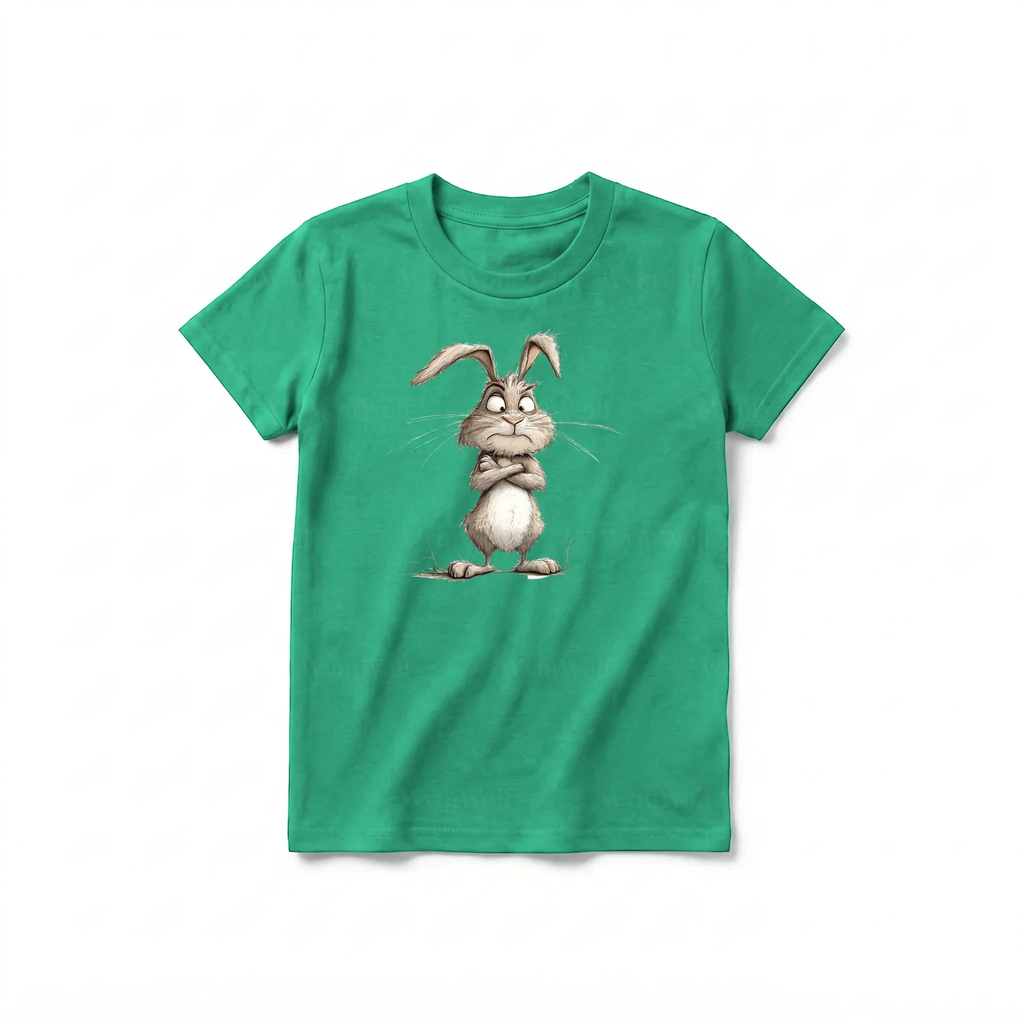 Un T-shirt kelly à manches courtes et col rond pour jeune, orné d'un motif représentant un animal de la ferme sur le devant.