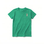 Un T-shirt kelly à manches courtes et col rond pour jeune, orné d'un motif représentant un animal de la ferme sur la poitrine gauche.