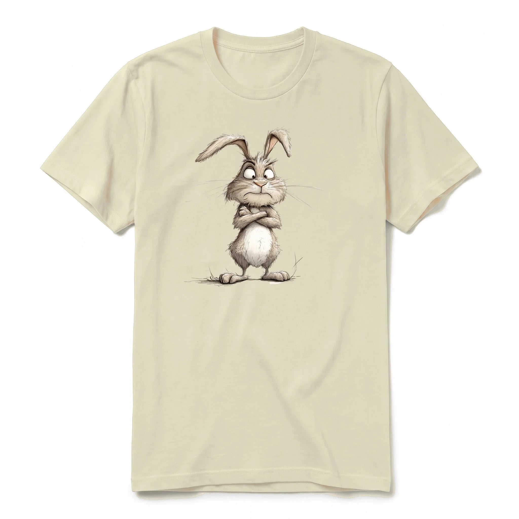 Un T-shirt latte à manches courtes et col rond, orné d'un motif représentant un animal de la ferme sur le devant.