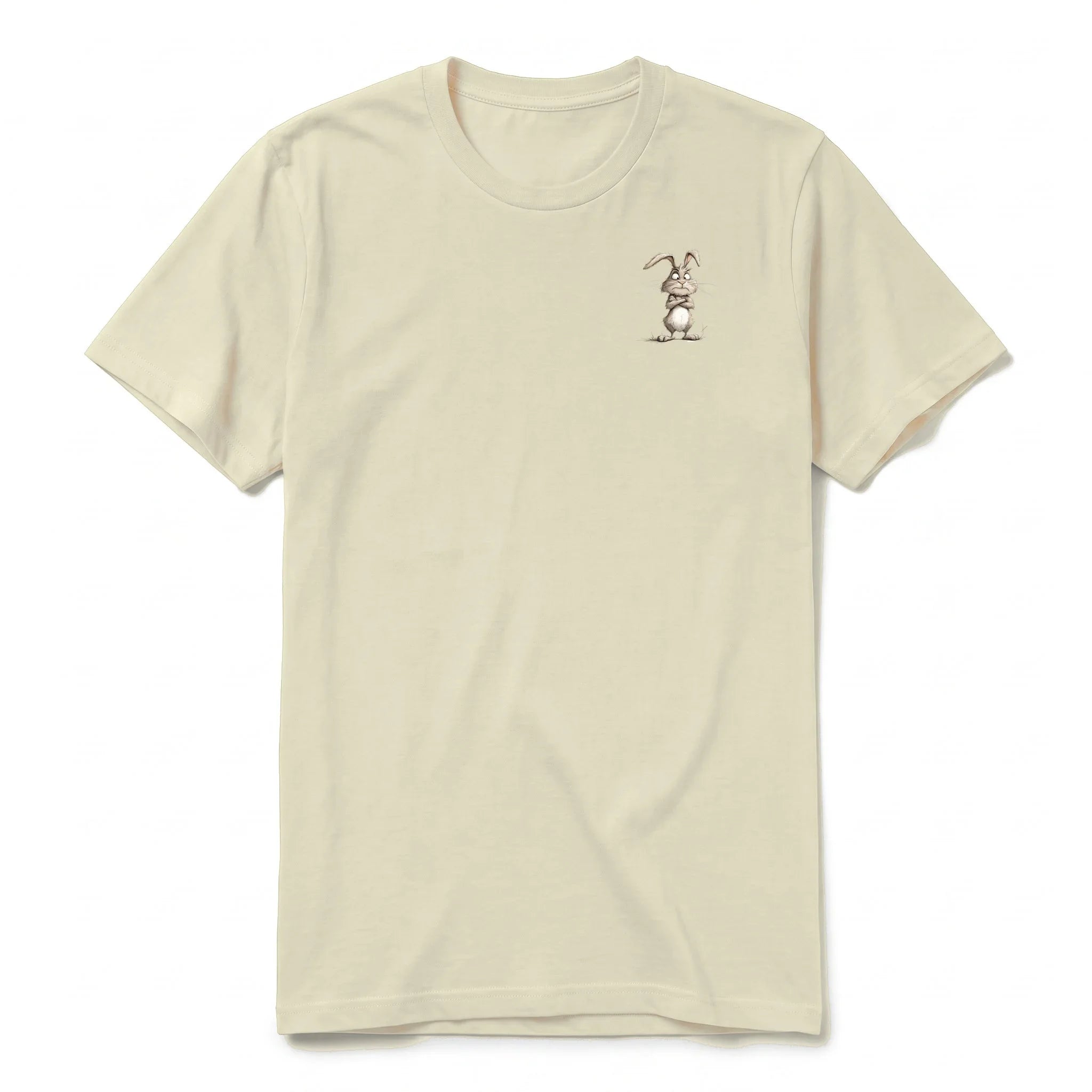 Un T-shirt latte à manches courtes et col rond, orné d'un motif représentant un animal de la ferme sur la poitrine gauche.
