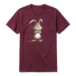 A maroon short-sleeve crewneck t-shirt for adult featuring a graphic of a farm animal on the front.