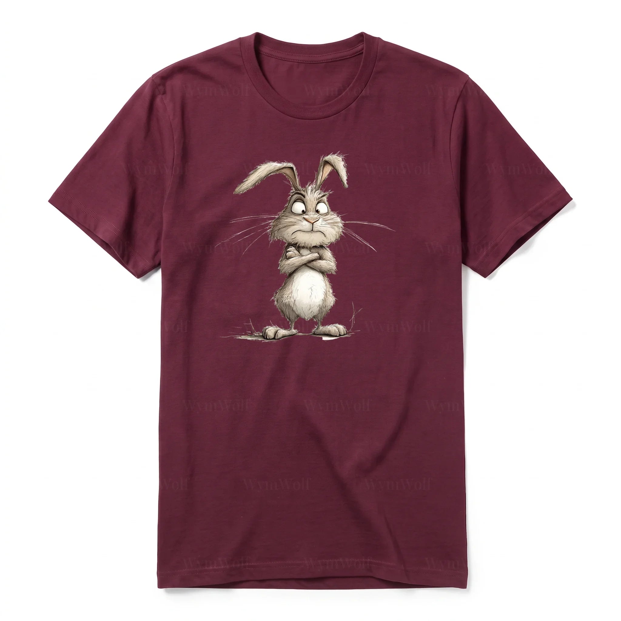 A maroon short-sleeve crewneck t-shirt for adult featuring a graphic of a farm animal on the front.