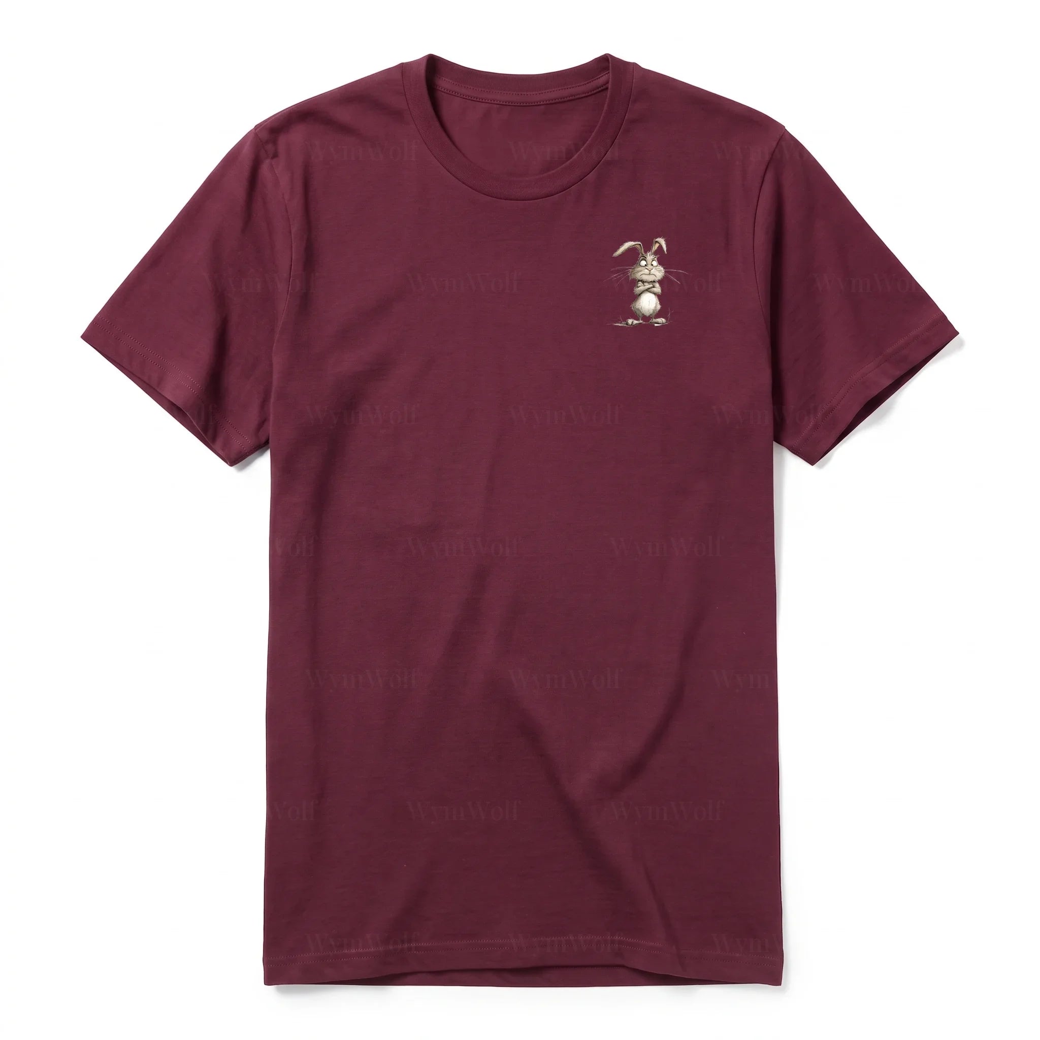 A maroon short-sleeve crewneck t-shirt for adult featuring a graphic of a farm animal on the left chest.