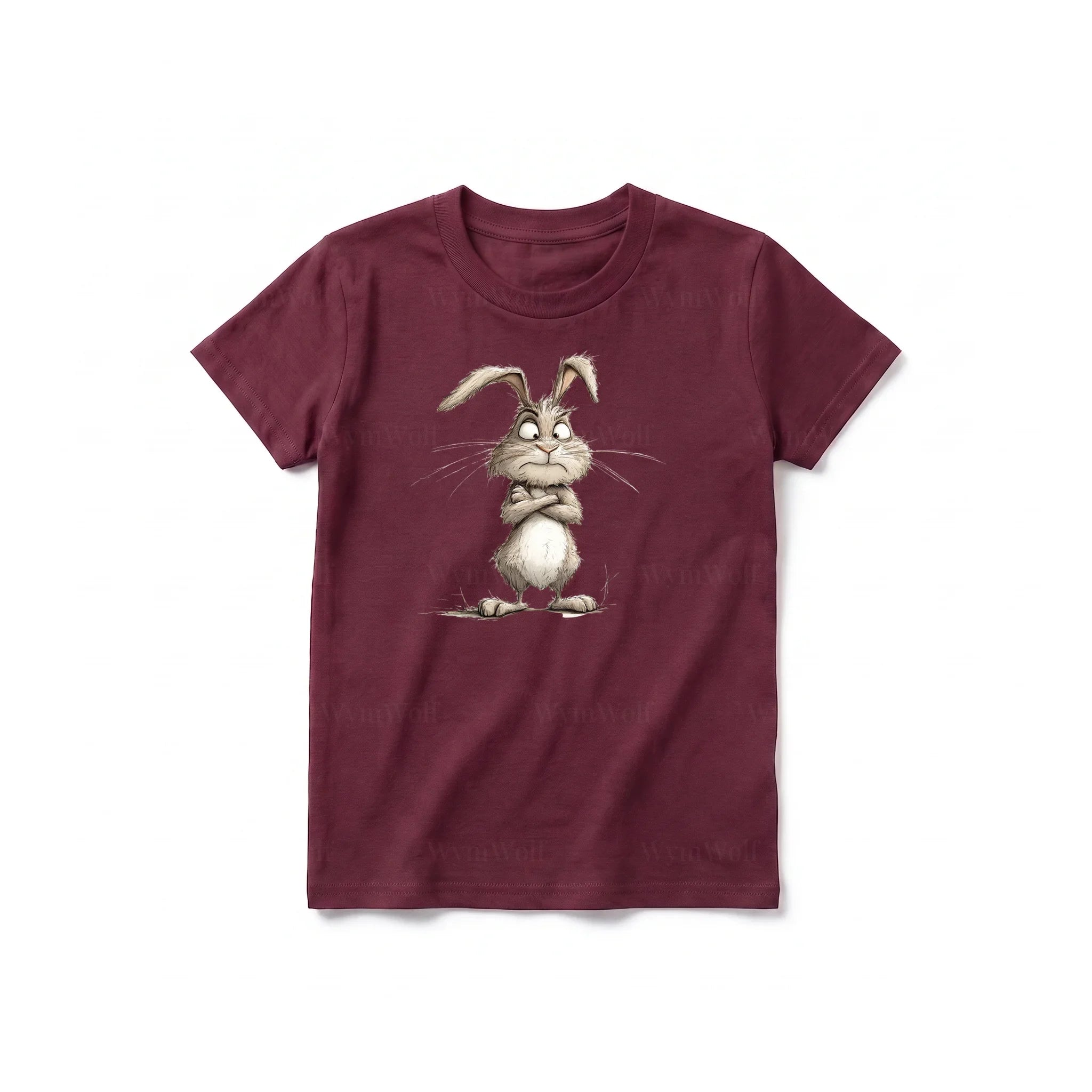 A maroon short-sleeve crewneck t-shirt for youth featuring a graphic of a farm animal on the front.