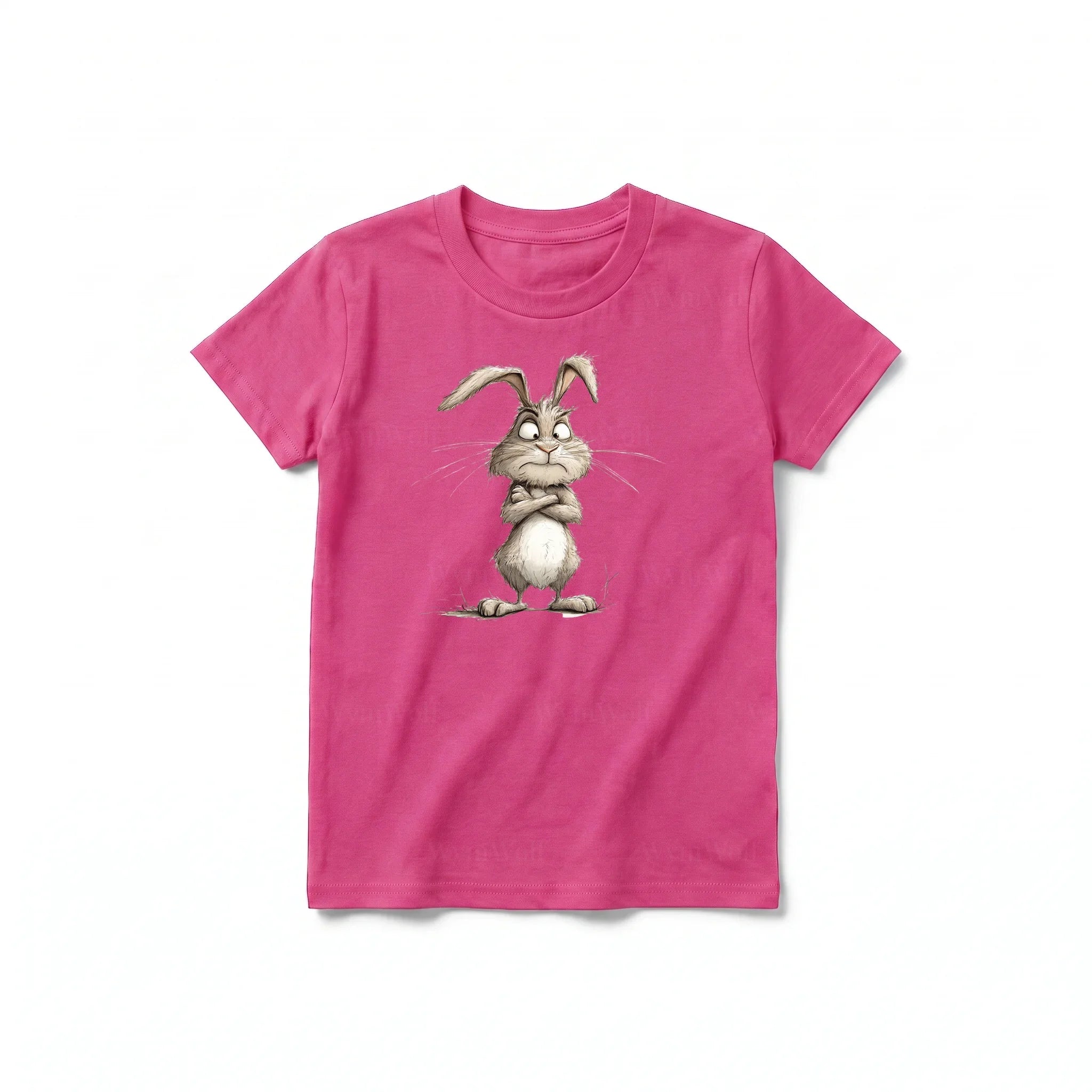 A raspberry short-sleeve crewneck t-shirt for youth featuring a graphic of a farm animal on the front.