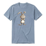 A steel-blue short-sleeve crewneck t-shirt for adult featuring a graphic of a farm animal on the front.