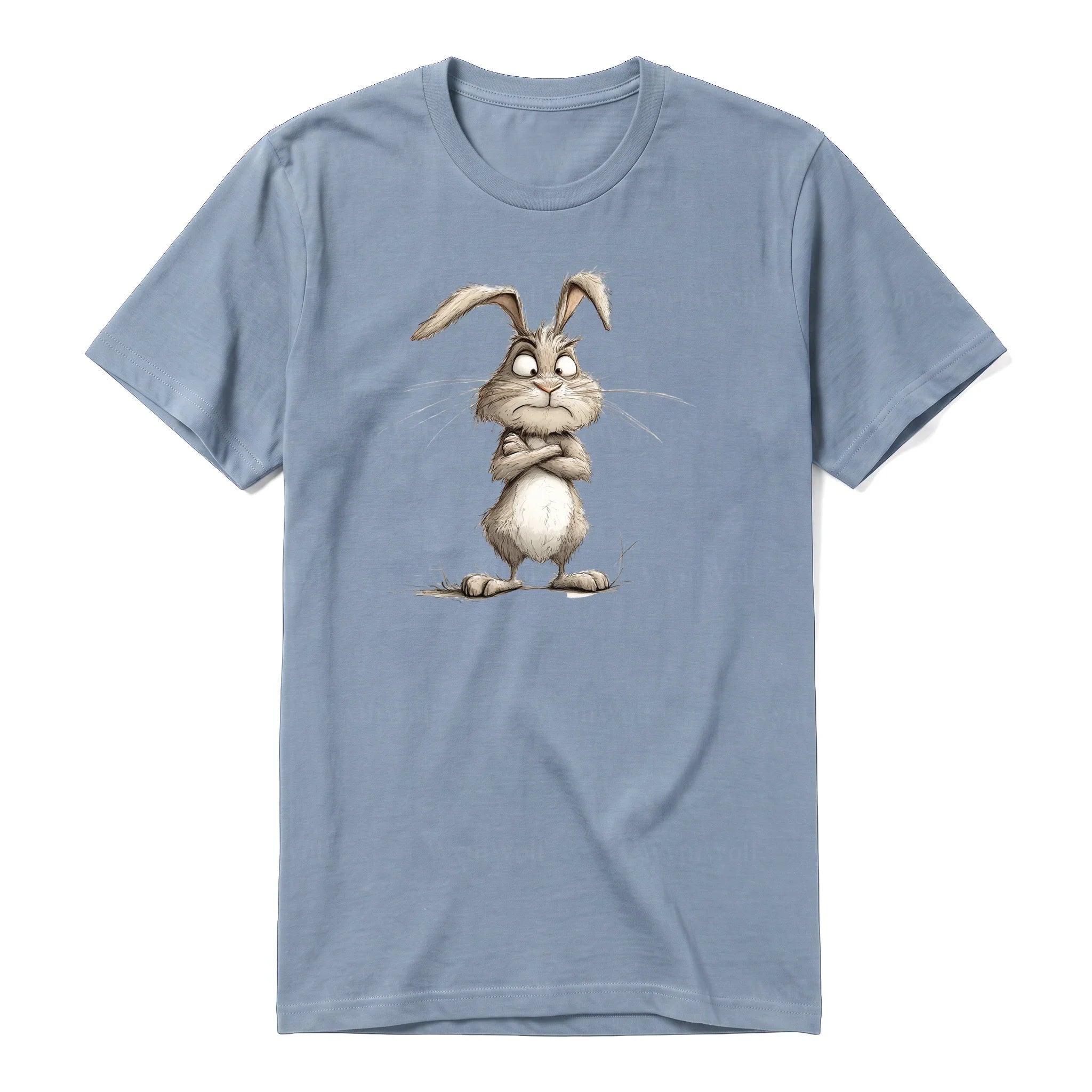 A steel-blue short-sleeve crewneck t-shirt for adult featuring a graphic of a farm animal on the front.