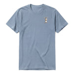 A steel-blue short-sleeve crewneck t-shirt for adult featuring a graphic of a farm animal on the left chest.