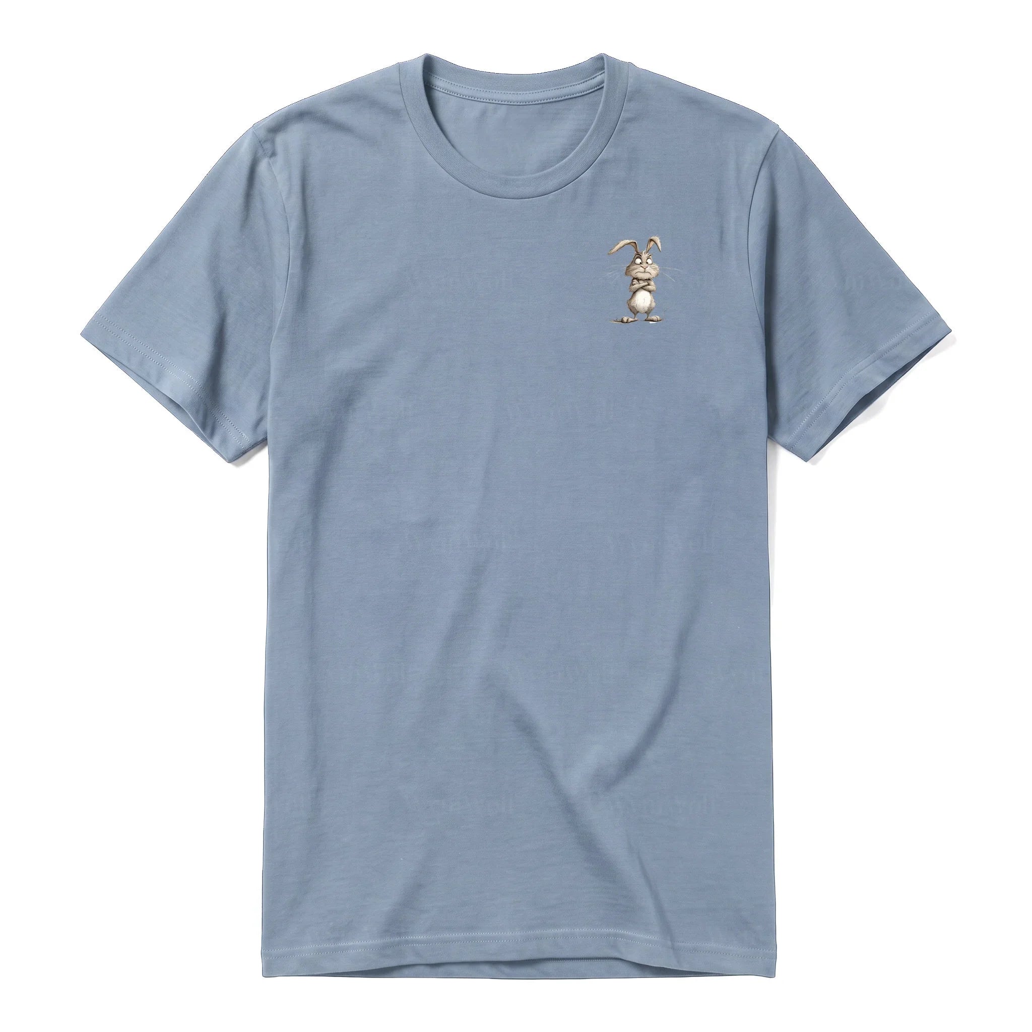 A steel-blue short-sleeve crewneck t-shirt for adult featuring a graphic of a farm animal on the left chest.