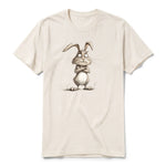 Un T-shirt blanc vintage à manches courtes et col rond, orné d'un motif représentant un animal de la ferme sur le devant.
