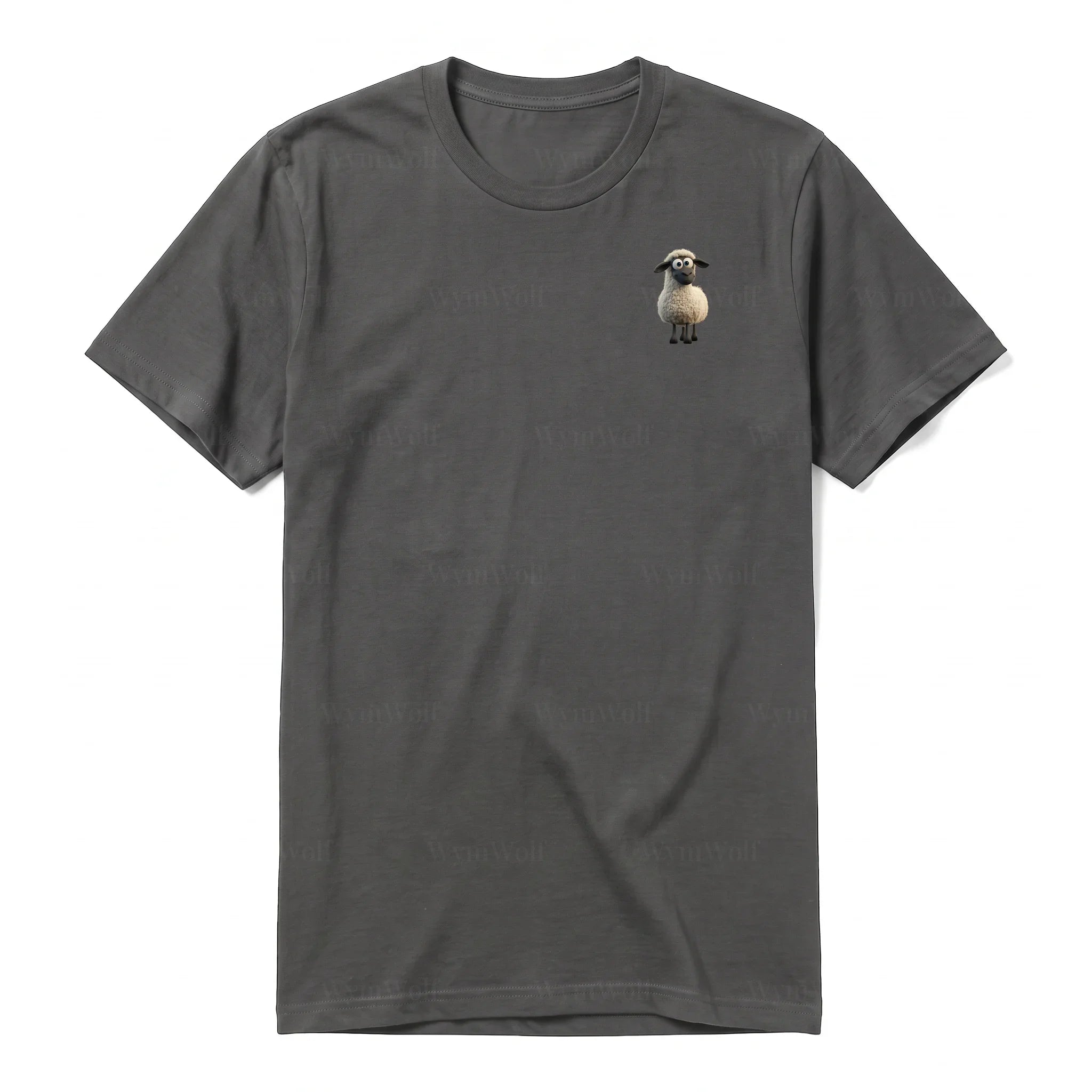 A charcoal short-sleeve crewneck t-shirt for adult featuring a graphic of a farm animal on the left chest.