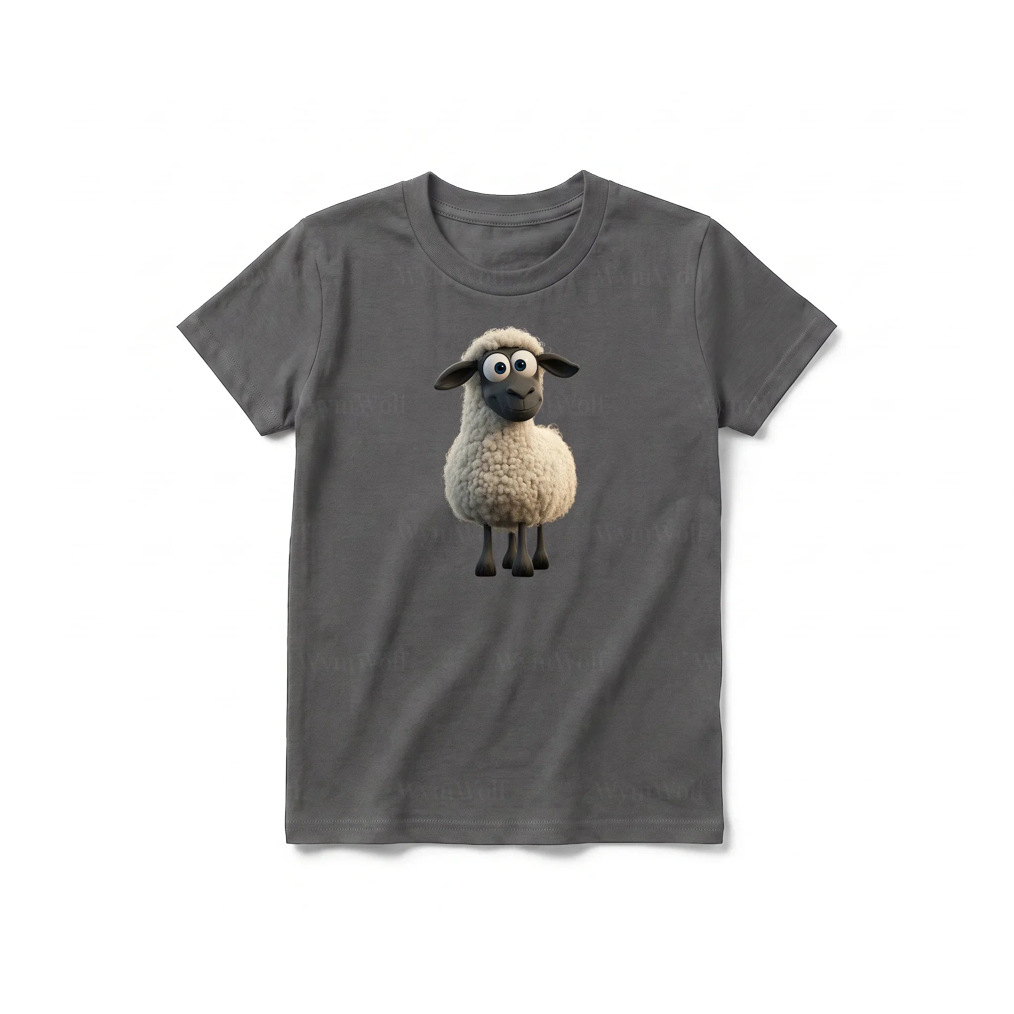 A charcoal short-sleeve crewneck t-shirt for youth featuring a graphic of a farm animal on the front.