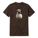 A chocolate short-sleeve crewneck t-shirt for adult featuring a graphic of a farm animal on the front.