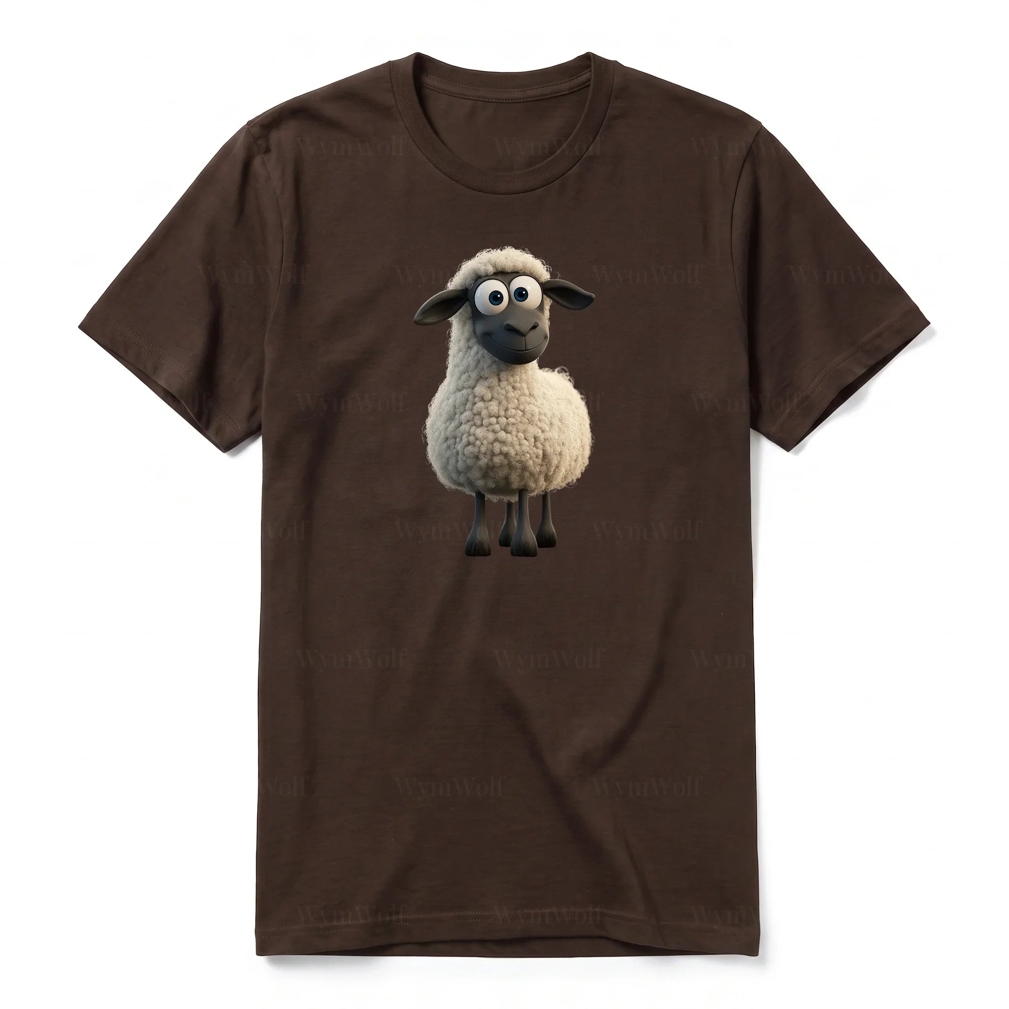 A chocolate short-sleeve crewneck t-shirt for adult featuring a graphic of a farm animal on the front.