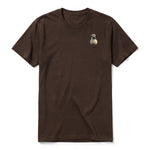 A chocolate short-sleeve crewneck t-shirt for adult featuring a graphic of a farm animal on the left chest.