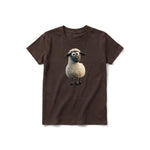 A chocolate short-sleeve crewneck t-shirt for youth featuring a graphic of a farm animal on the front.
