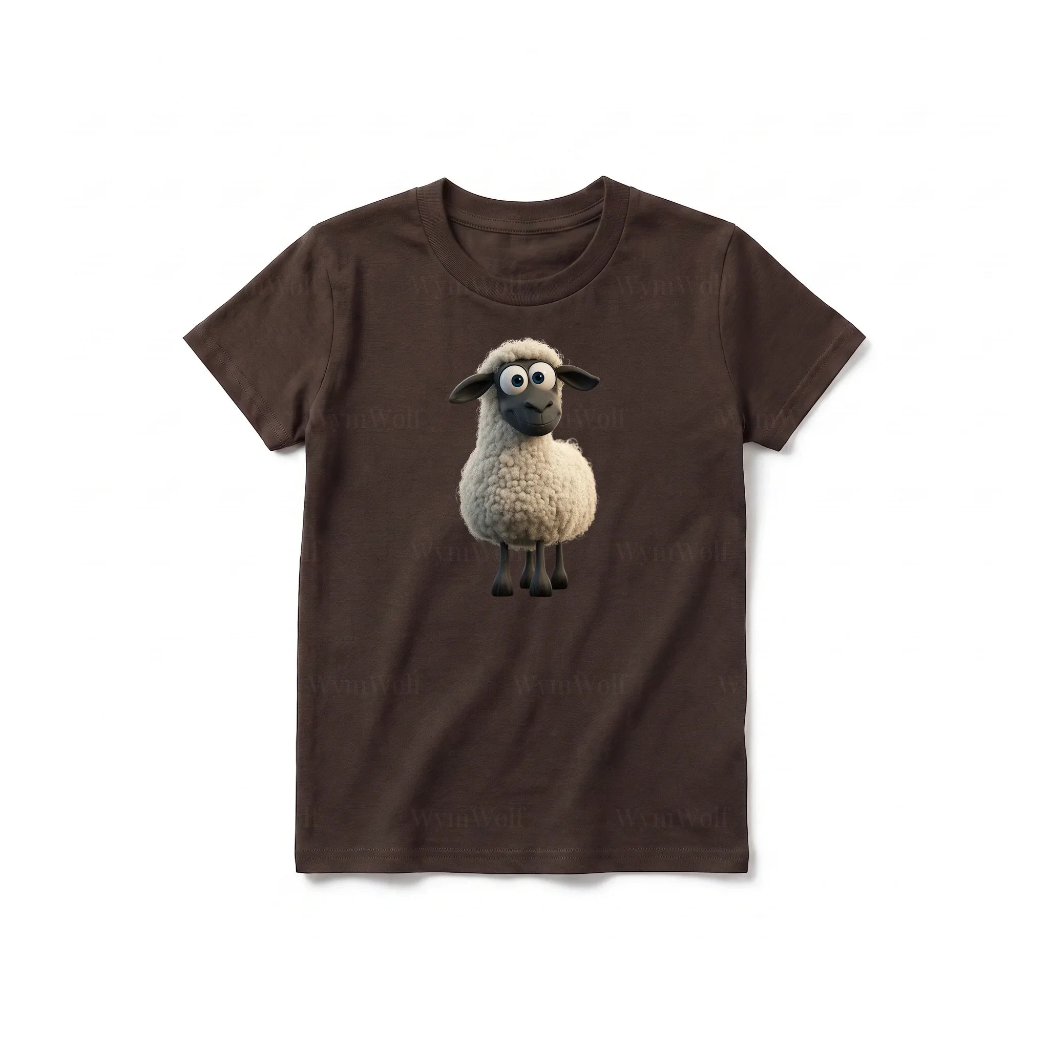 A chocolate short-sleeve crewneck t-shirt for youth featuring a graphic of a farm animal on the front.