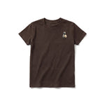A chocolate short-sleeve crewneck t-shirt for youth featuring a graphic of a farm animal on the left chest.