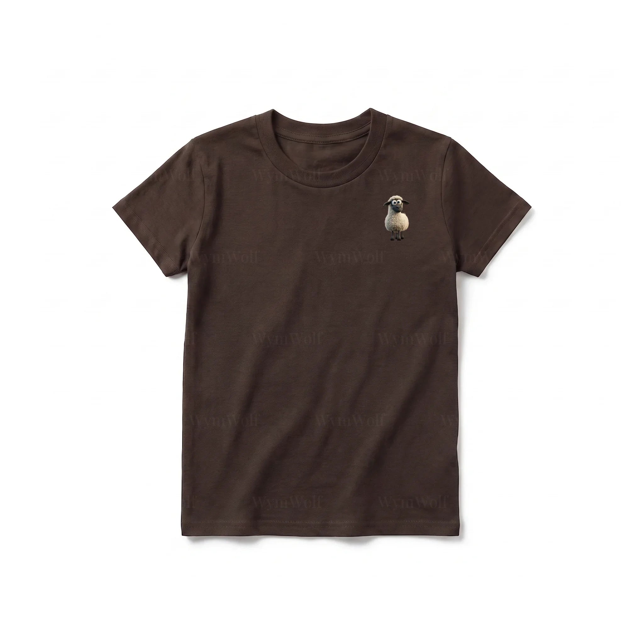 A chocolate short-sleeve crewneck t-shirt for youth featuring a graphic of a farm animal on the left chest.