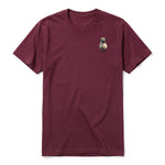A maroon short-sleeve crewneck t-shirt for adult featuring a graphic of a farm animal on the left chest.