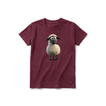 A maroon short-sleeve crewneck t-shirt for youth featuring a graphic of a farm animal on the front.