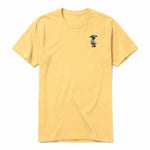 A mustard short-sleeve crewneck t-shirt for adult featuring a graphic of a farm animal on the left chest.