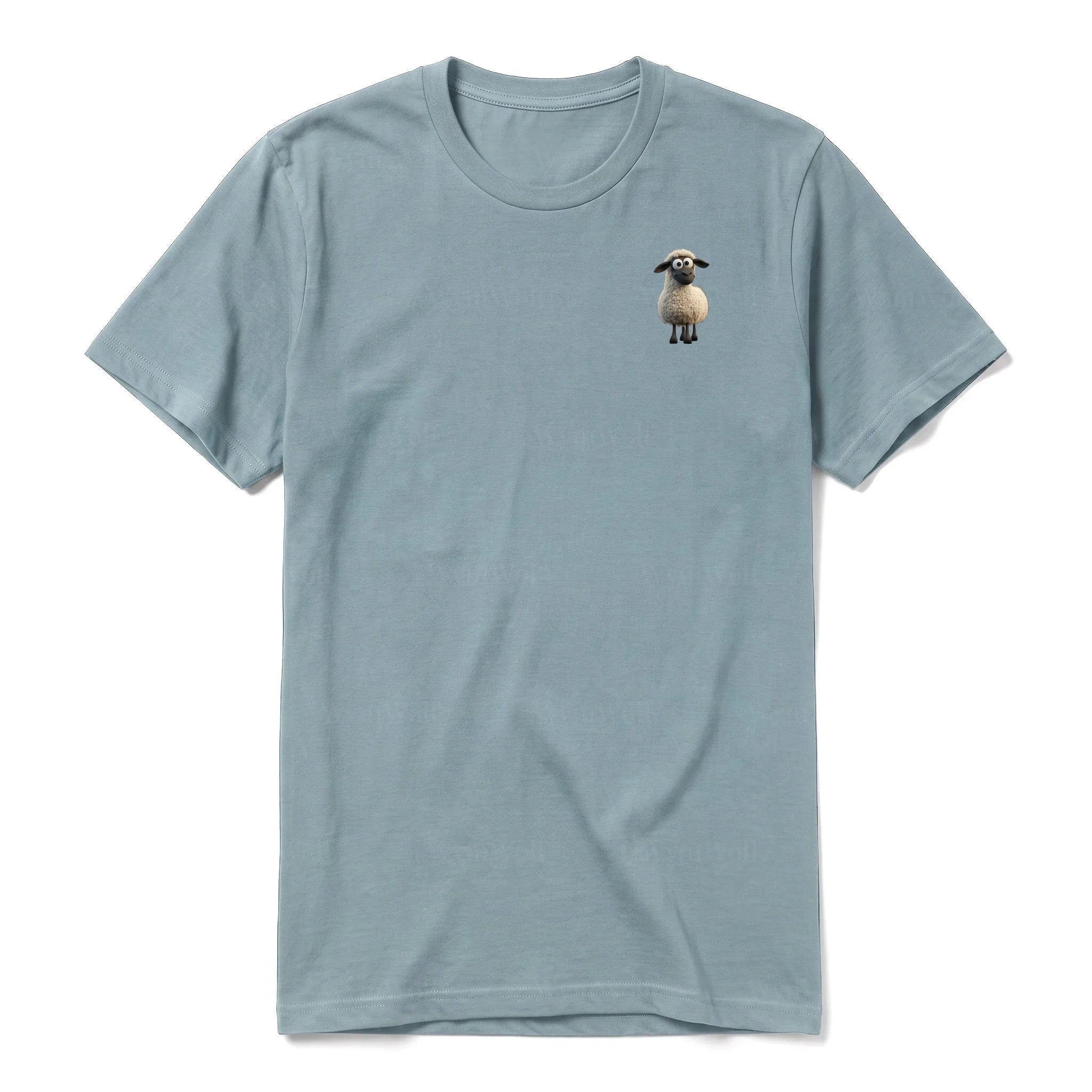 A sage short-sleeve crewneck t-shirt for adult featuring a graphic of a farm animal on the left chest.