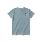 A sage short-sleeve crewneck t-shirt for youth featuring a graphic of a farm animal on the left chest.