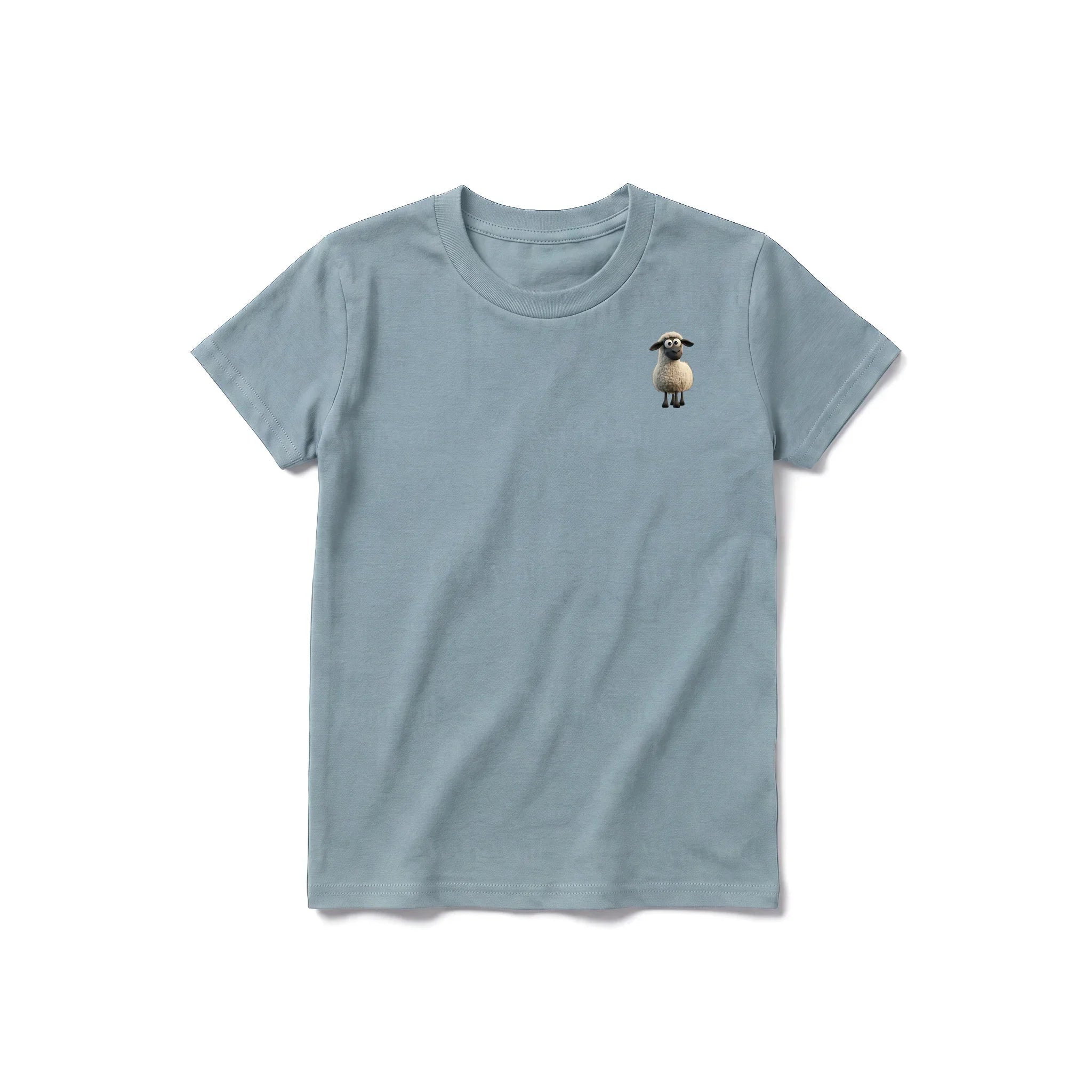 A sage short-sleeve crewneck t-shirt for youth featuring a graphic of a farm animal on the left chest.