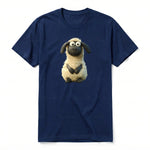 A navy short-sleeve crewneck t-shirt for adult featuring a graphic of a farm animal on the front.