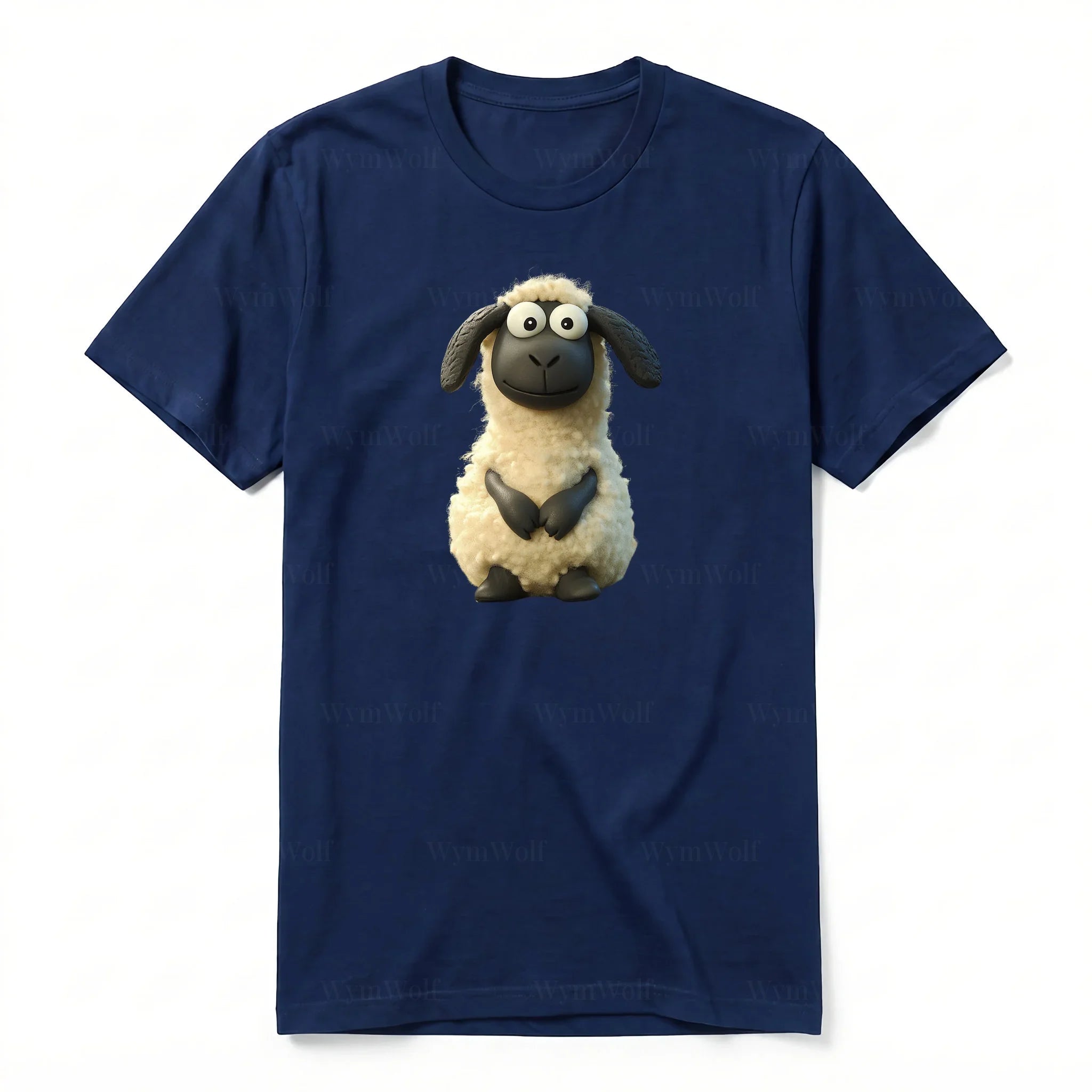 A navy short-sleeve crewneck t-shirt for adult featuring a graphic of a farm animal on the front.