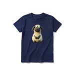 A navy short-sleeve crewneck t-shirt for youth featuring a graphic of a farm animal on the front.