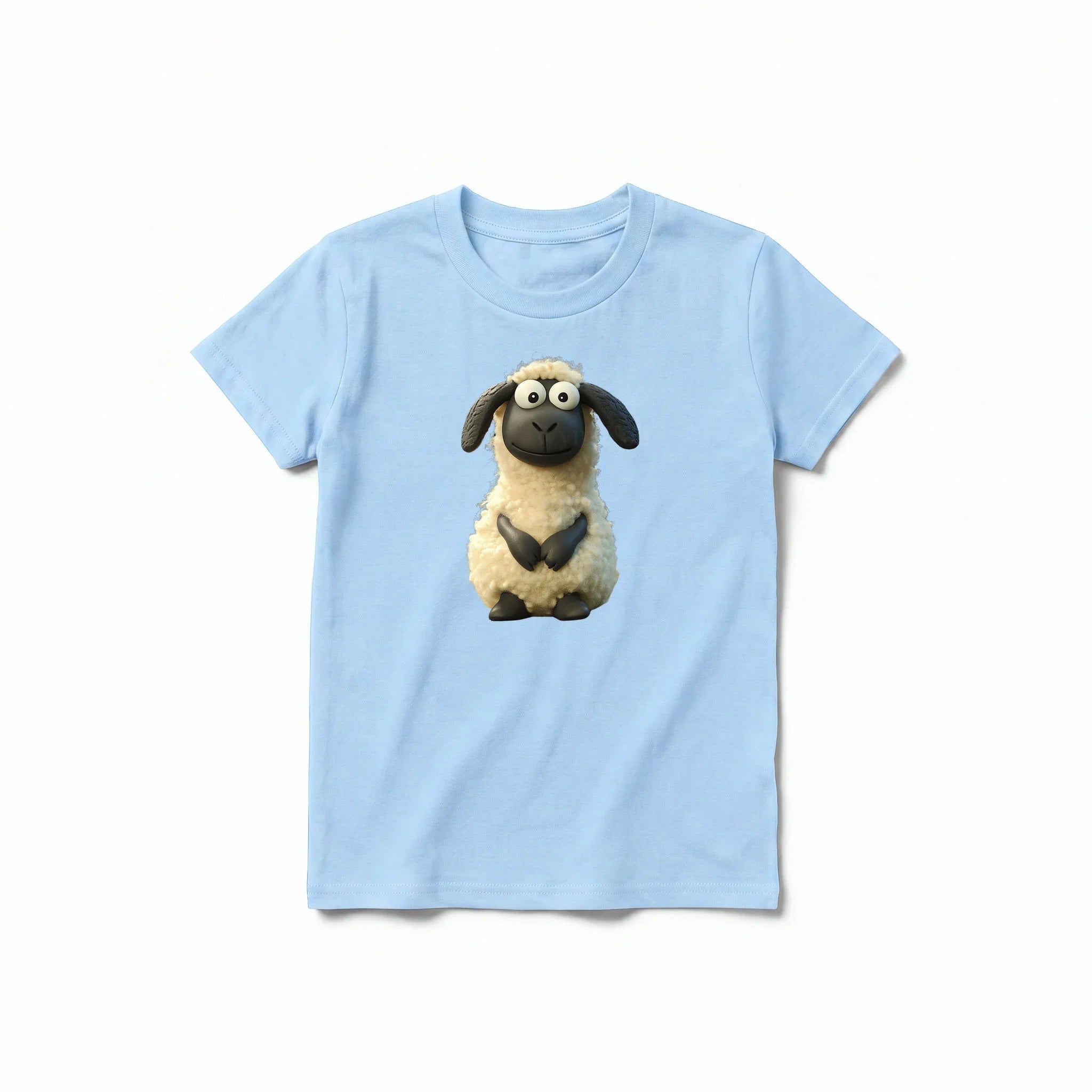 Un T-shirt poudre à manches courtes et col rond pour jeune, orné d'un motif représentant un animal de la ferme sur le devant.