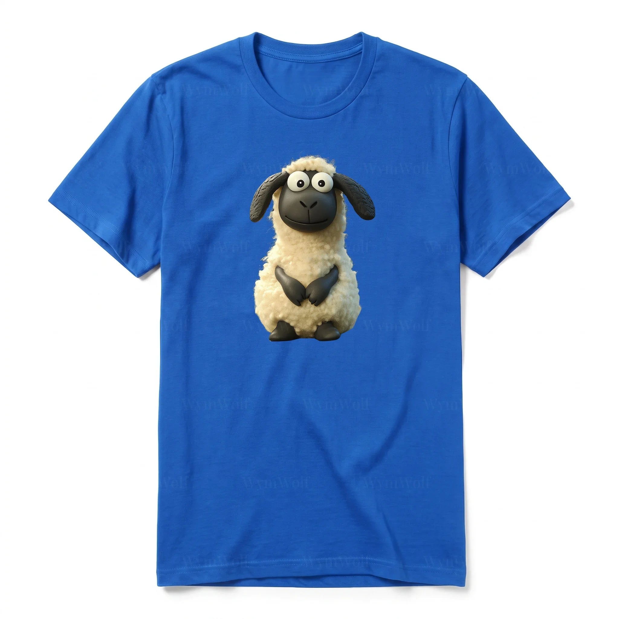 Un T-shirt royal à manches courtes et col rond, orné d'un motif représentant un animal de la ferme sur le devant.