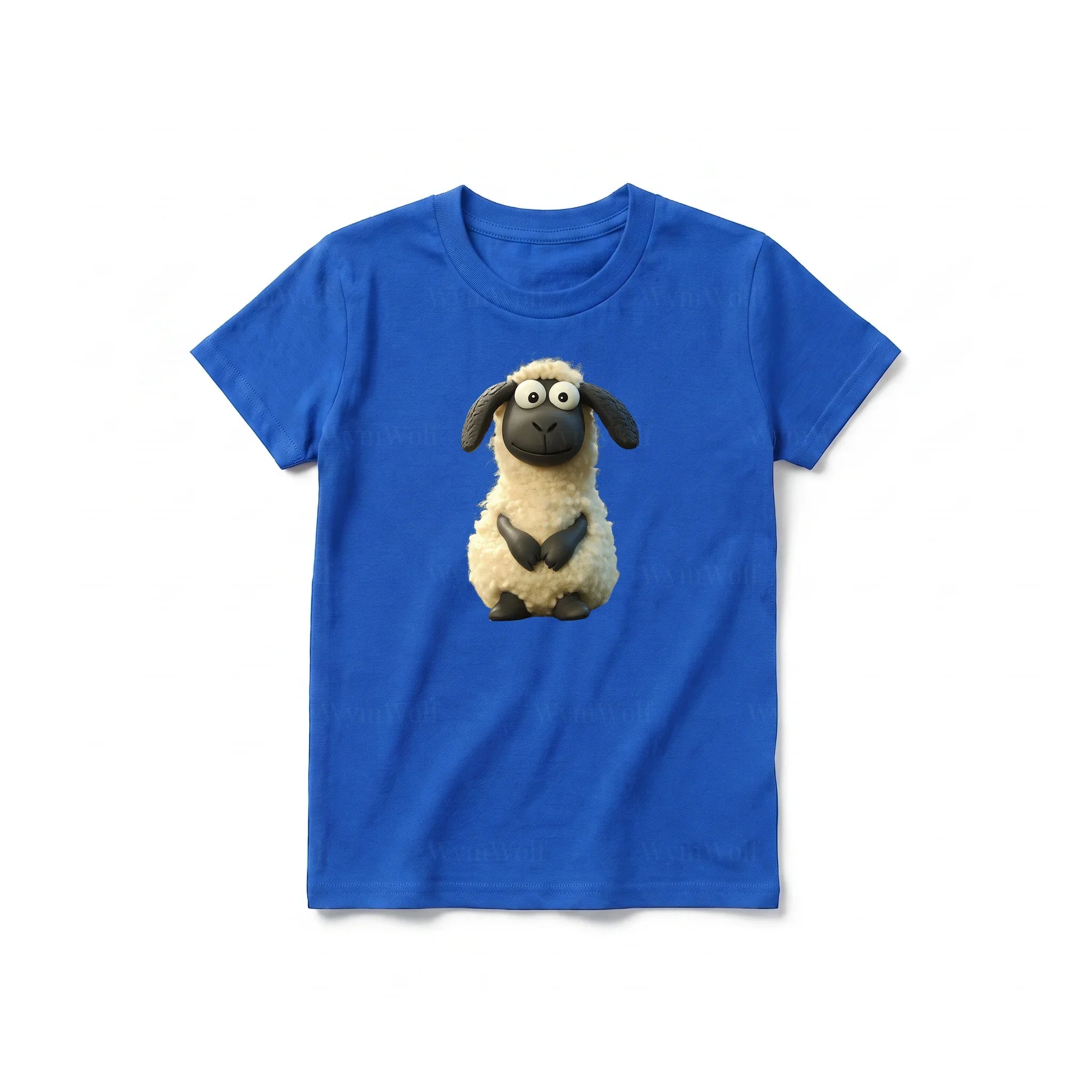 Un T-shirt royal à manches courtes et col rond pour jeune, orné d'un motif représentant un animal de la ferme sur le devant.