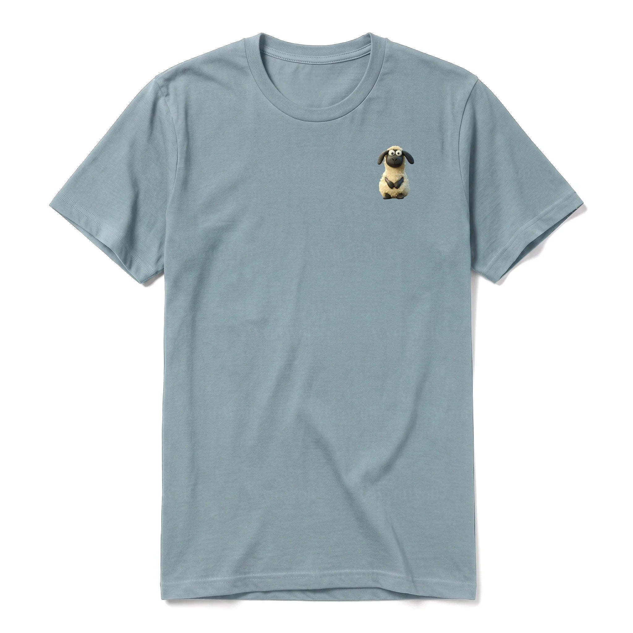 A sage short-sleeve crewneck t-shirt for adult featuring a graphic of a farm animal on the left chest.